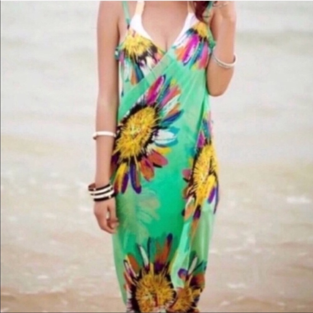 green BEACH cover up bathing suit wrap DRESS swim
